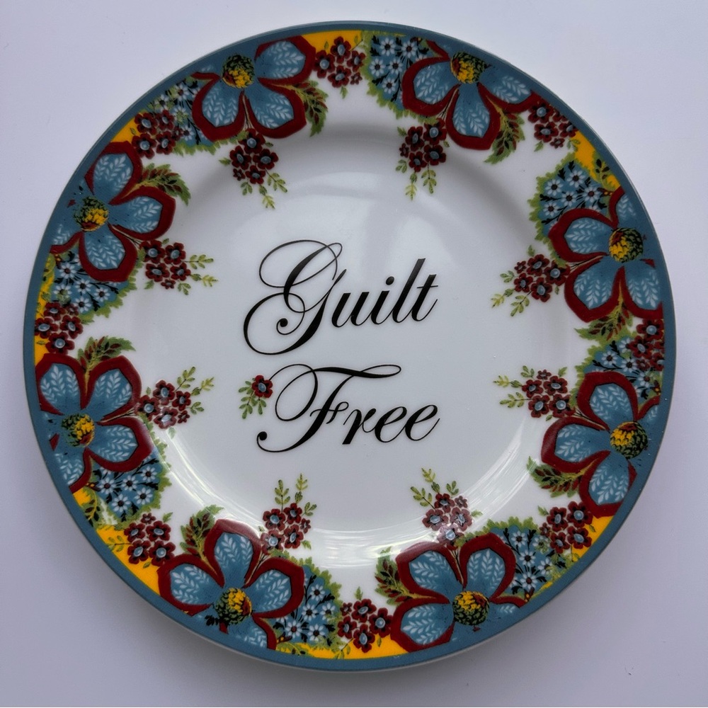 Anthropologie Floral Decorative Plate with Blue and Red Accents